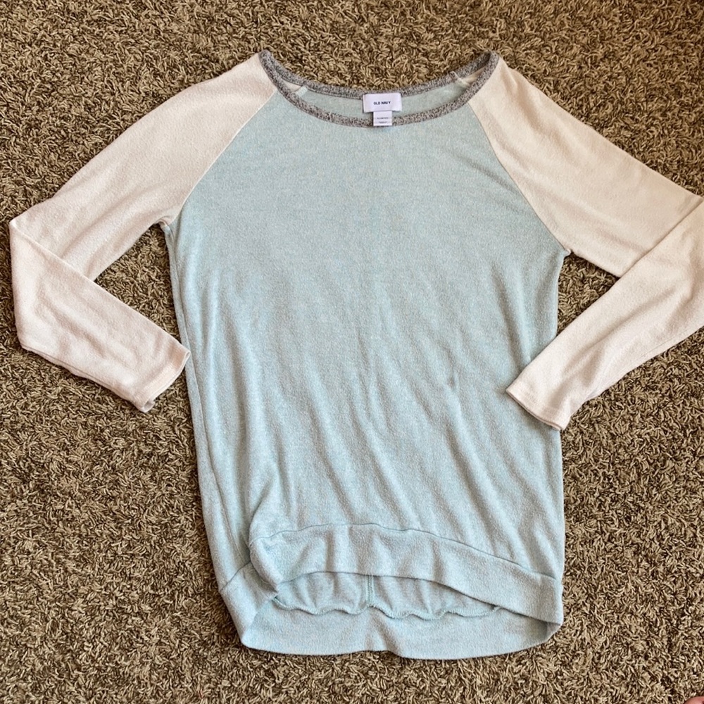 soft light blue and white long sleeve shirt